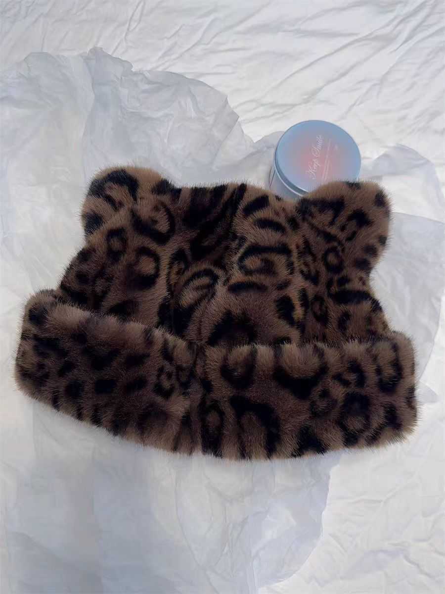 Leopard Print Plush Fisherman Hat Hat for Women New Thickened Warm Ear Protection Faux Mink Fur for Autumn and Winter H251020 HR8C