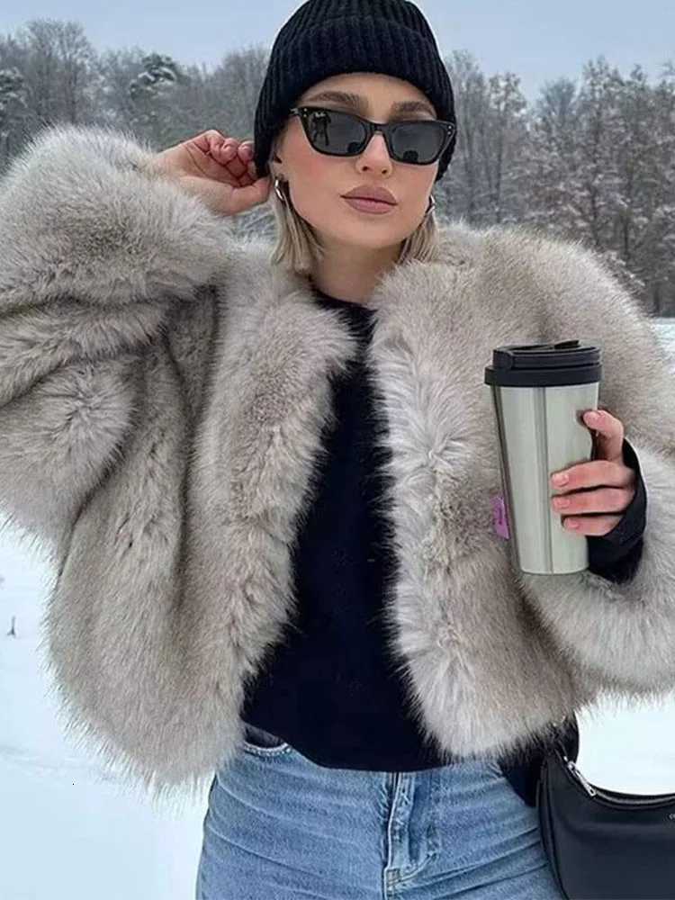 HH Womens Winter Streetwear Faux Fur Effect Short Jacket Coat Retro Solid Color O Neck LongSleeve Womens Loose Thermal Top Y251105