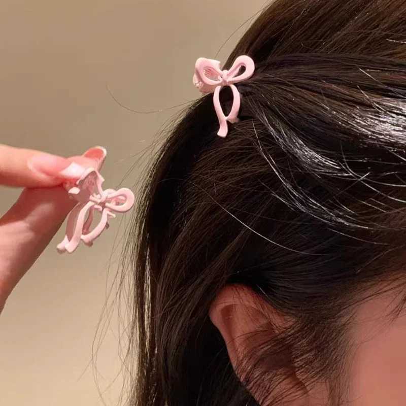 2pcsKorean Style Mini Solid Color Ribbon Bow Design Alloy Hair Claws Trendy Barrettes Side Clips Girls Hair Accessories HeadwearW254021