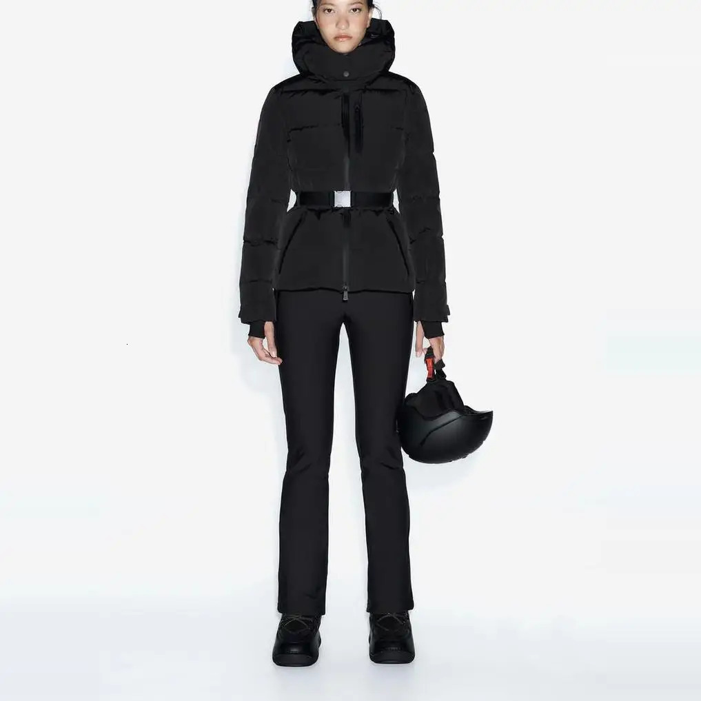 Warm Cotton Jaet Ski Suit with Belt Stand Collar Thien Winter Outerwear Womens Faion Commute Korean Sle Memory Fabric 251017