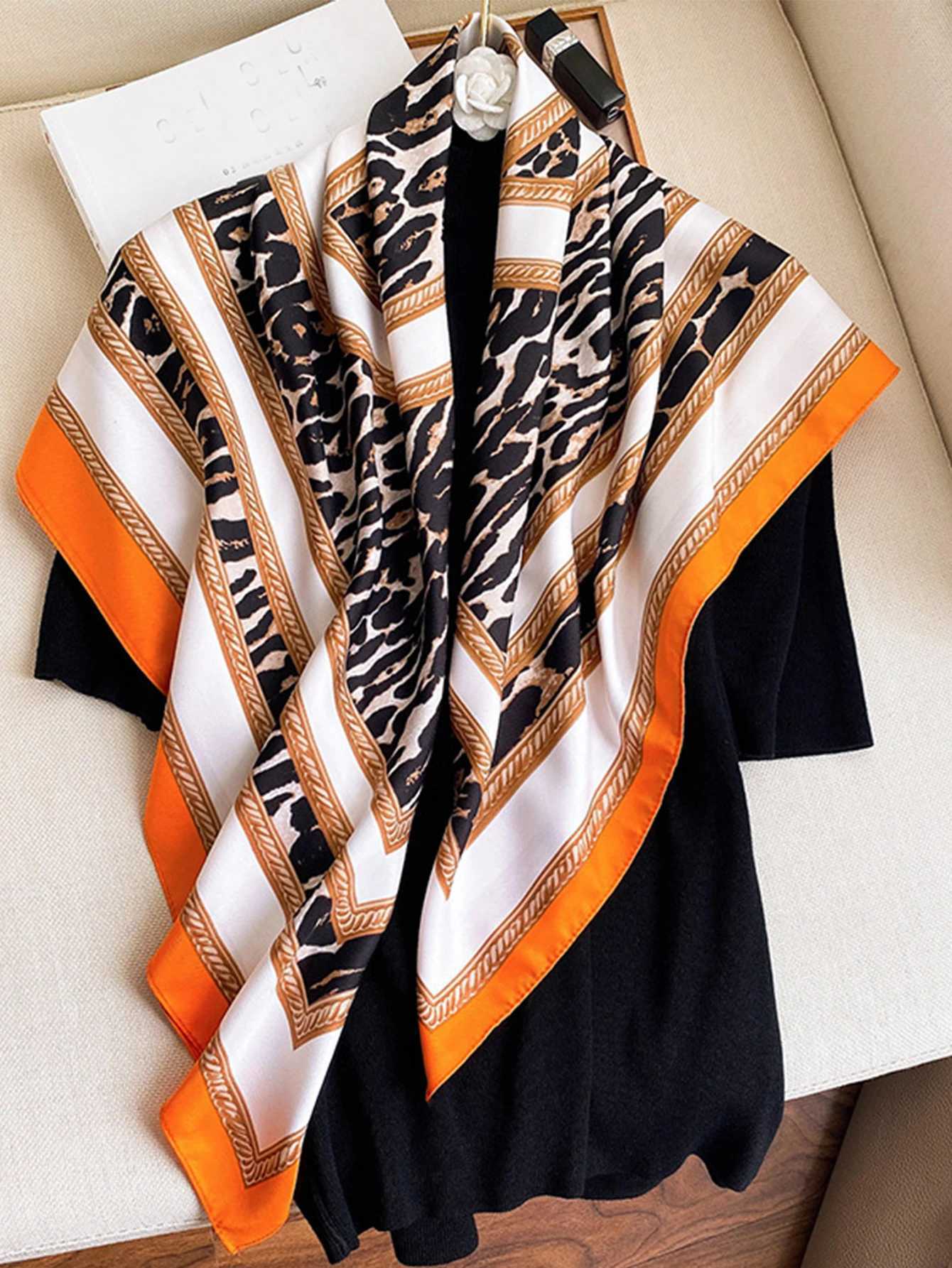 Head Scarf Women Luxury Brand Square 9090cm Silk Foulard Satin Bandana Soft Neckerchief Hijab Hair Scarves For Ladies W251021