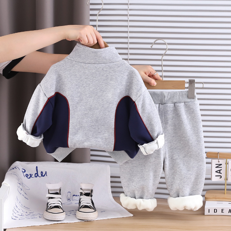 kids designer clothes 2025 New Boys Fleece-Lined 2-Piece Set, Trendy Autumn Winter Casual Outfit, Cozy Sweatshirt & Joggers for Toddlers