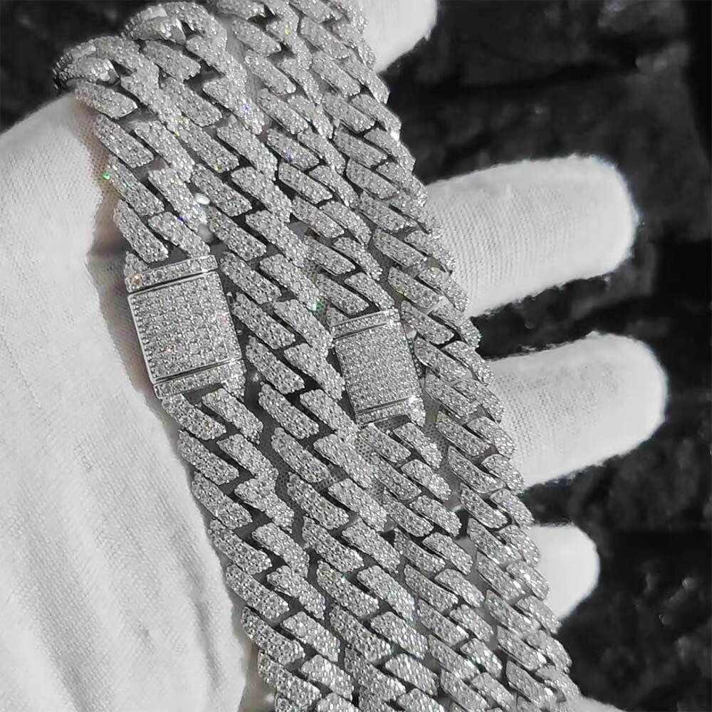 Iced Out Vvs Moissanite Diamond Cuban Link Chain 925 Sterling Silver Miami Cuban Link Chain 12mm Moissaite Cuban Chain for Men