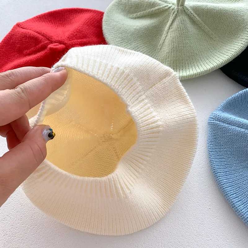 Fashion Baby Knitted Beret Hat Solid Color Childrens Warm Hats Autumn Winter Painter Cap For Girls Kids Bonnet Accessories J251021