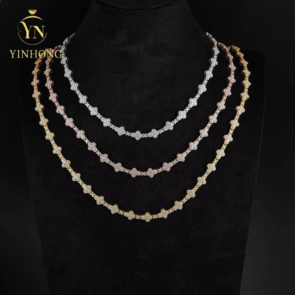 Iced Out 925 Sterling Silver Moissanite Cross Shape 925 Sterling Silver Moissanite Tennis Chain