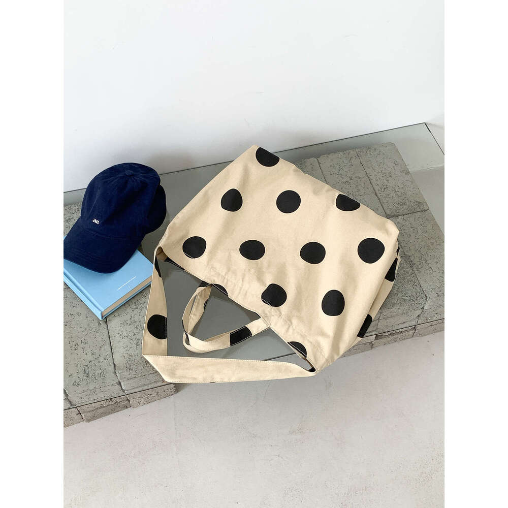 Summer Women's Polka Dot Design Canvas Korean Style Lazy Trend Large Capacity Tote Bag For Women B5