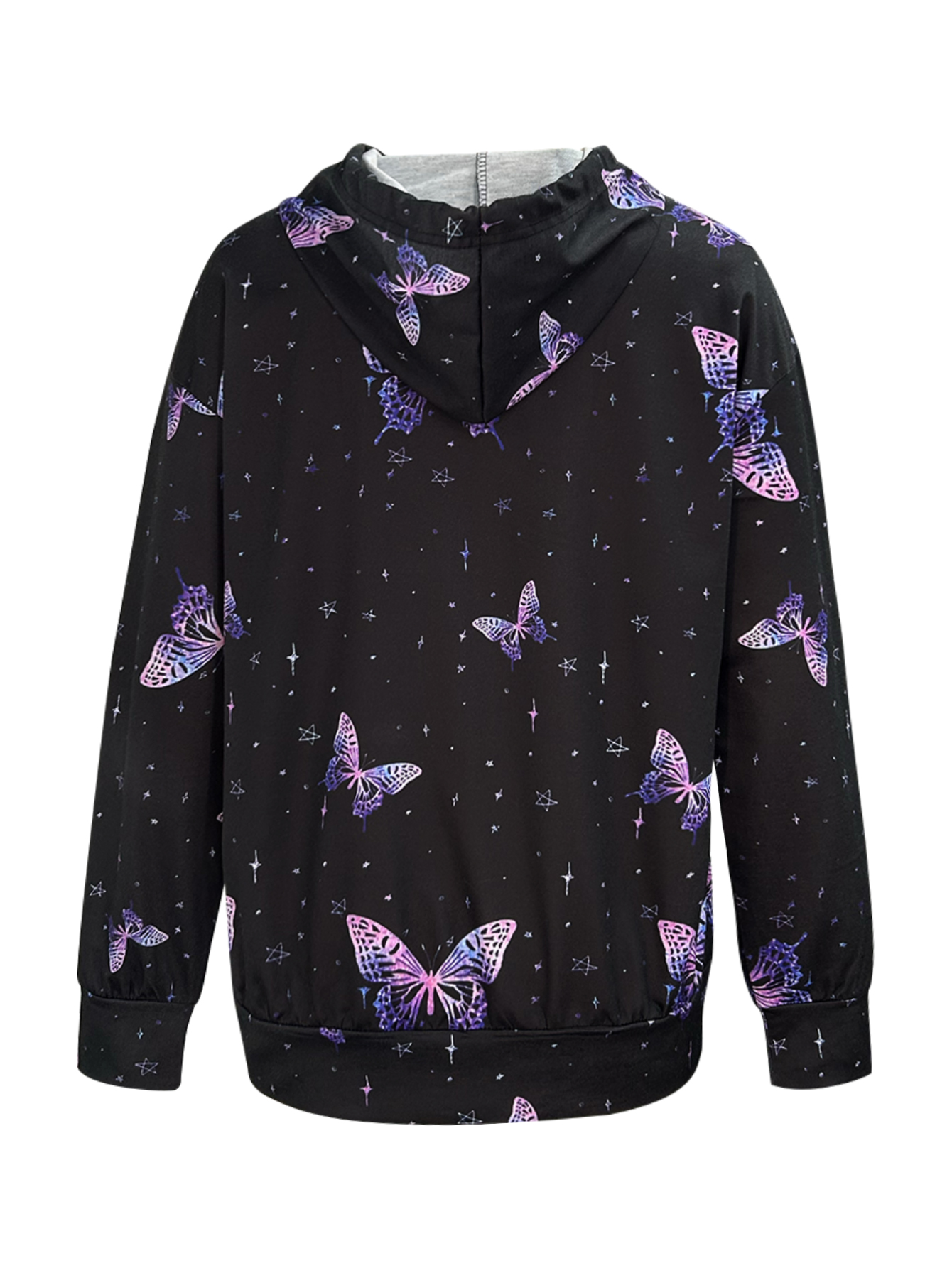 Women's Autumn & Winter New Butterfly Printed Hooded Jacket, Milk Silk Casual Commute Versatile Zip-Up Coat (S-XXL, Black)-CF41100
