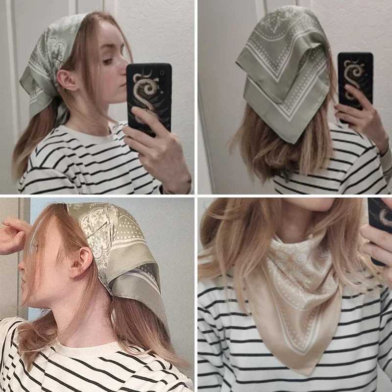 Women Scarf Fashion 70cm Paisley Printed Hijab Scarf Satin Bandana Head Scarfs Female Square Headband Woman Hair Accessory W251021