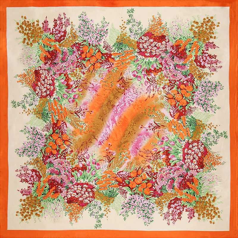 New Silk Square Scarf Women Designer Floral Print Satin Scarves for Lady Foulard Bandana Scarfs Female Neckerchief 90cm Hijab W251021