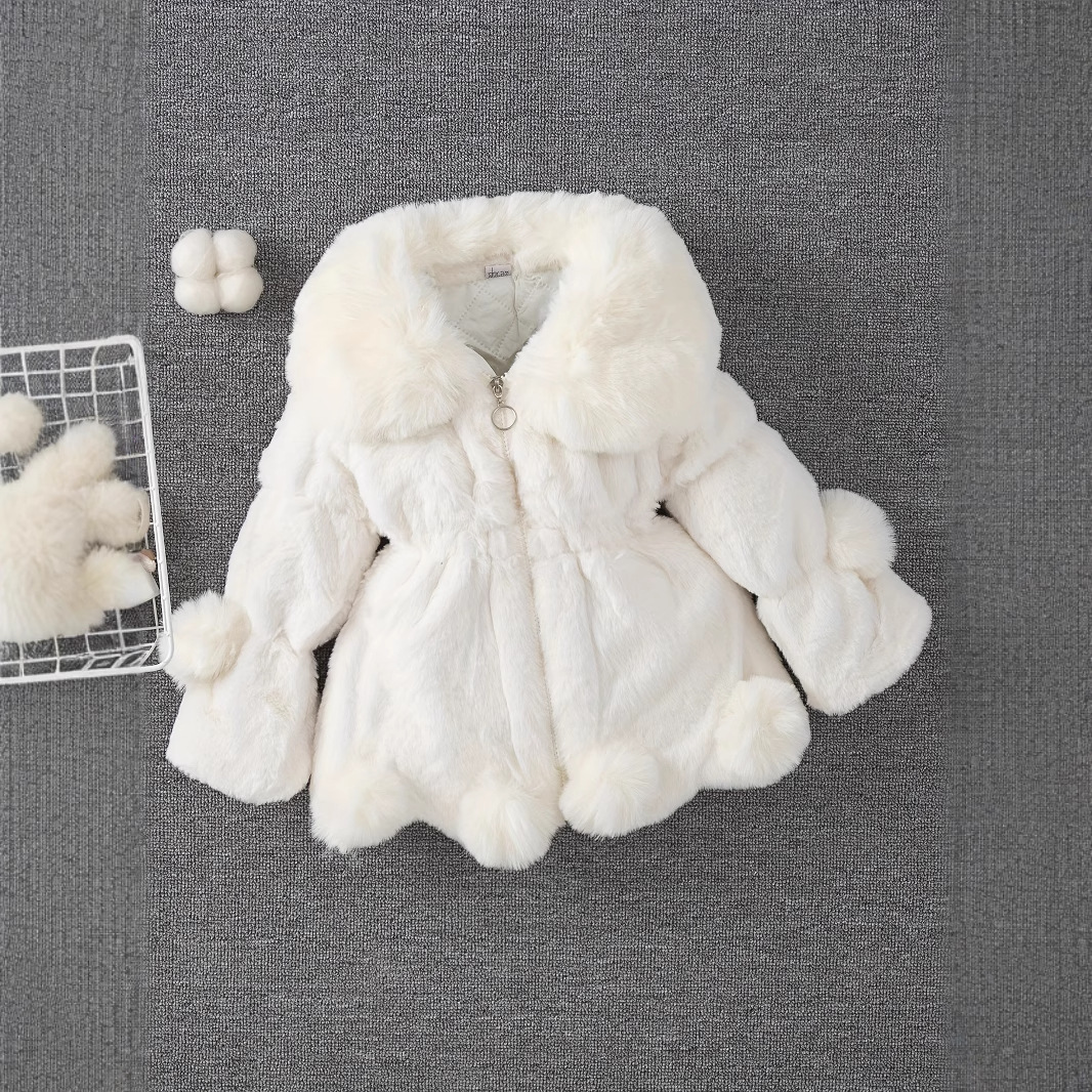 Hot selling designer children's clothing girls' jacket new girls' fur coat children's artificial fur ear thick padded jacket