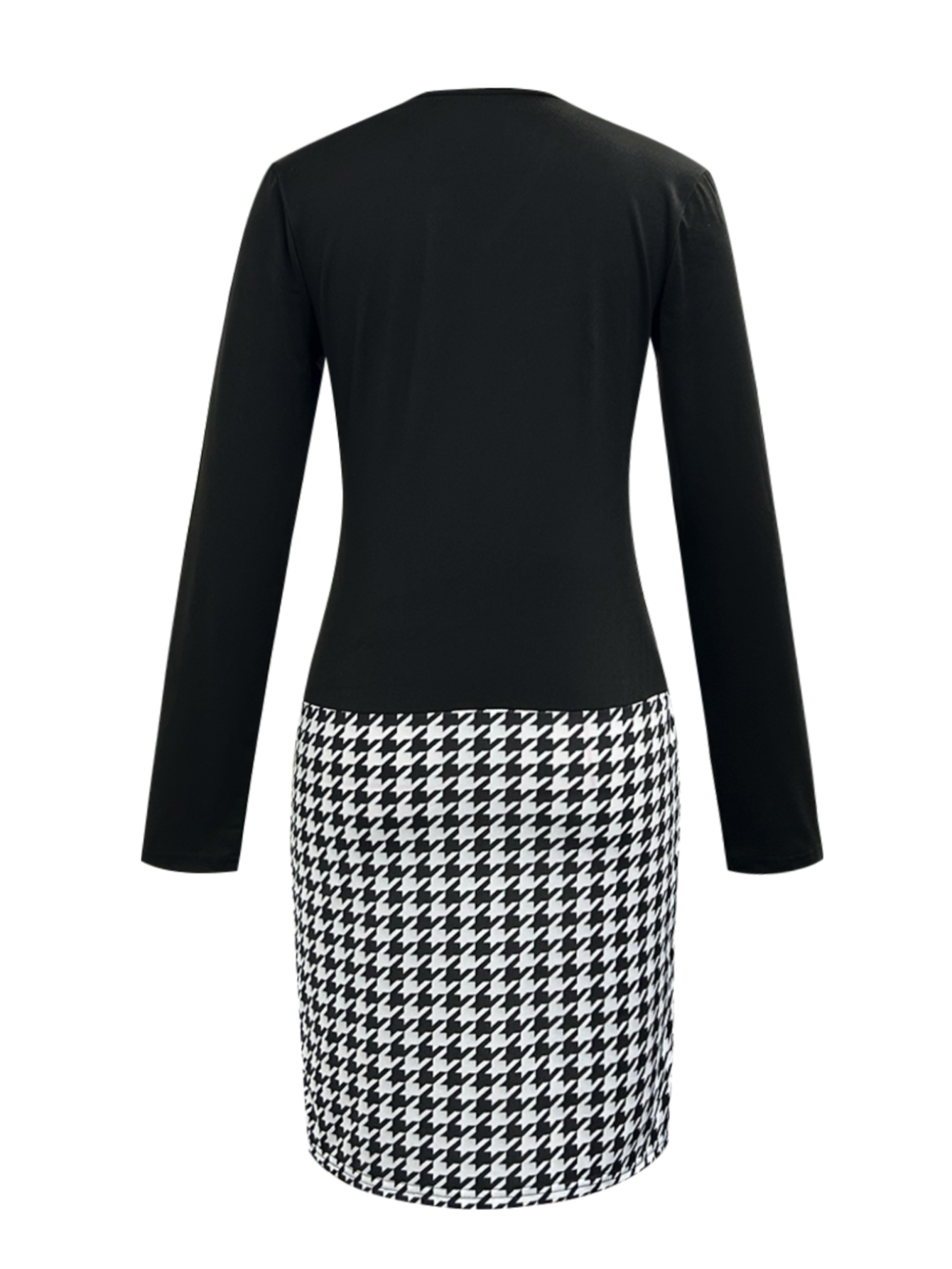 Women's Spring & Autumn New Casual Versatile Commute Fashion Houndstooth Patchwork Dress, Milk Silk V-Neck Long Sleeve Women's Dress (S-XXL,