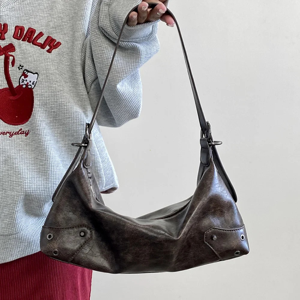Pu Leather Retro Womens Underarm Bag Cool Y2k Vintage Small Shoulder Bags Simple Female Crossbody Bag Handbags Purse 251015