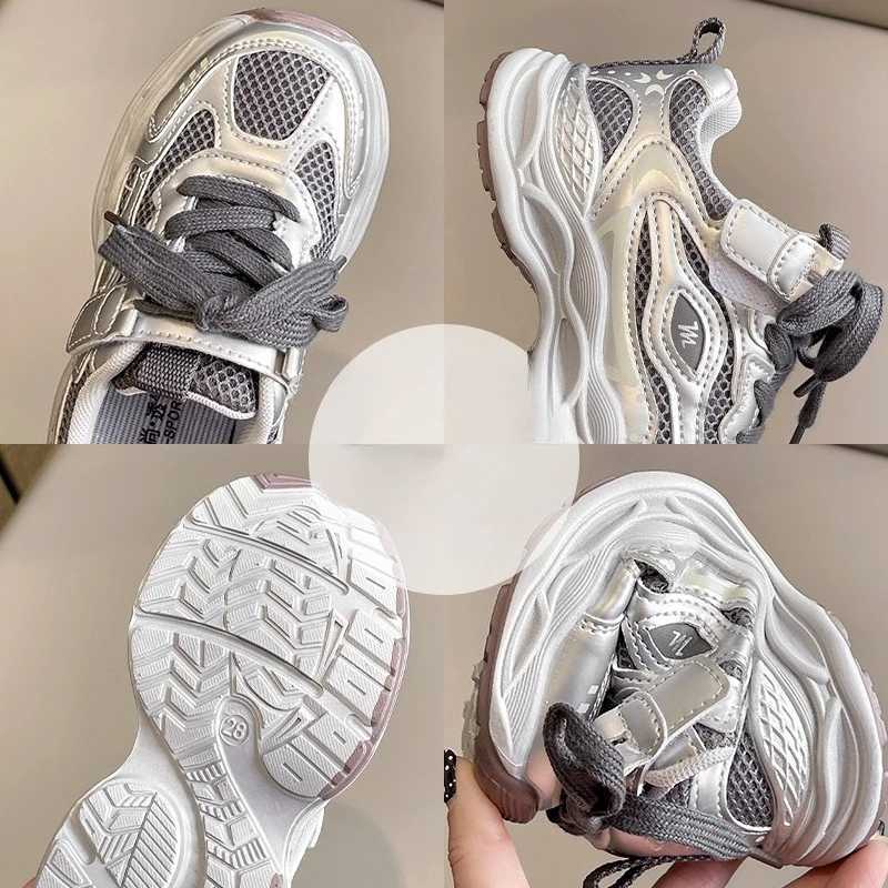 Childrens Casual Sneakers 3 18 Years Old Silver Mesh Lightweight Boys Girls Shoes Four Season Kids Single Shoes Boys Shoes C251021