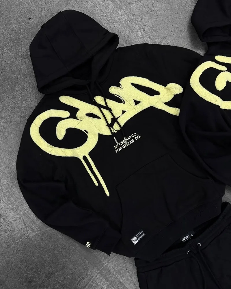 Black Purple Men Clothing Sports Set American Letter Oversized Hoodies Street Hip Hop Retro Loose Sport Pants 251021