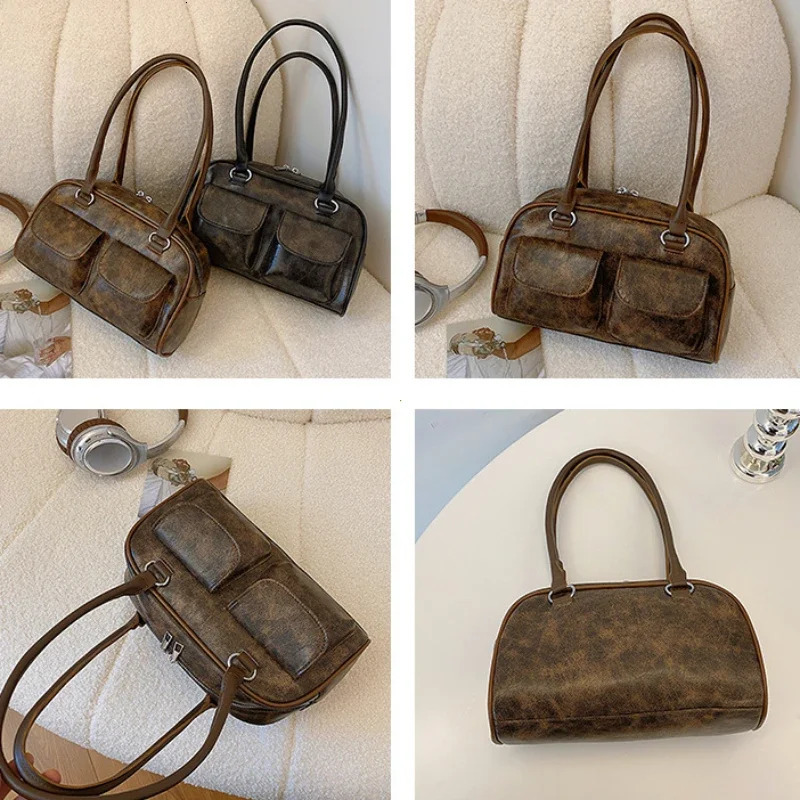 Retro Small Double Pockets Shoulder Bags for Women Fashion Trend Underarm Bag Female Handbags and Purses 251015