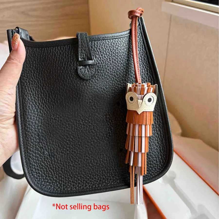 New Cowhide Handsewn Tassel Owl Bag Charm Chouette Genuine Leather Bag Pandent Keychain Bag Accessories J251121