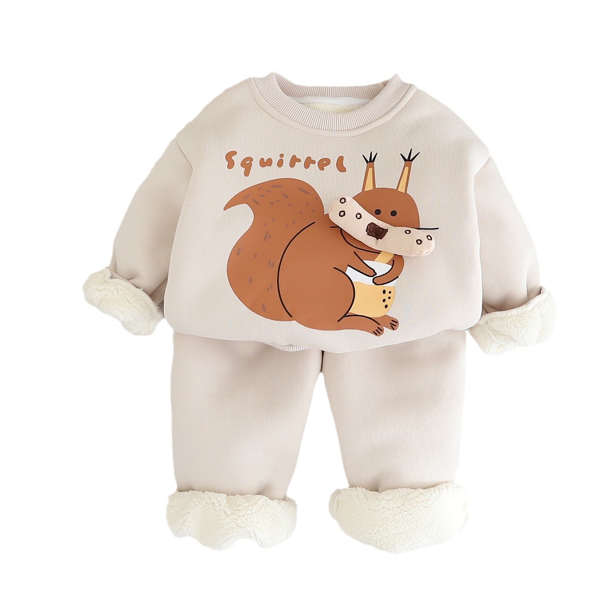 2025 Boys Cartoon Print Fleece-Lined Hoodie Set, Thickened Thermal Winter Outfit 2-Piece, Cozy Joggers for Toddlers