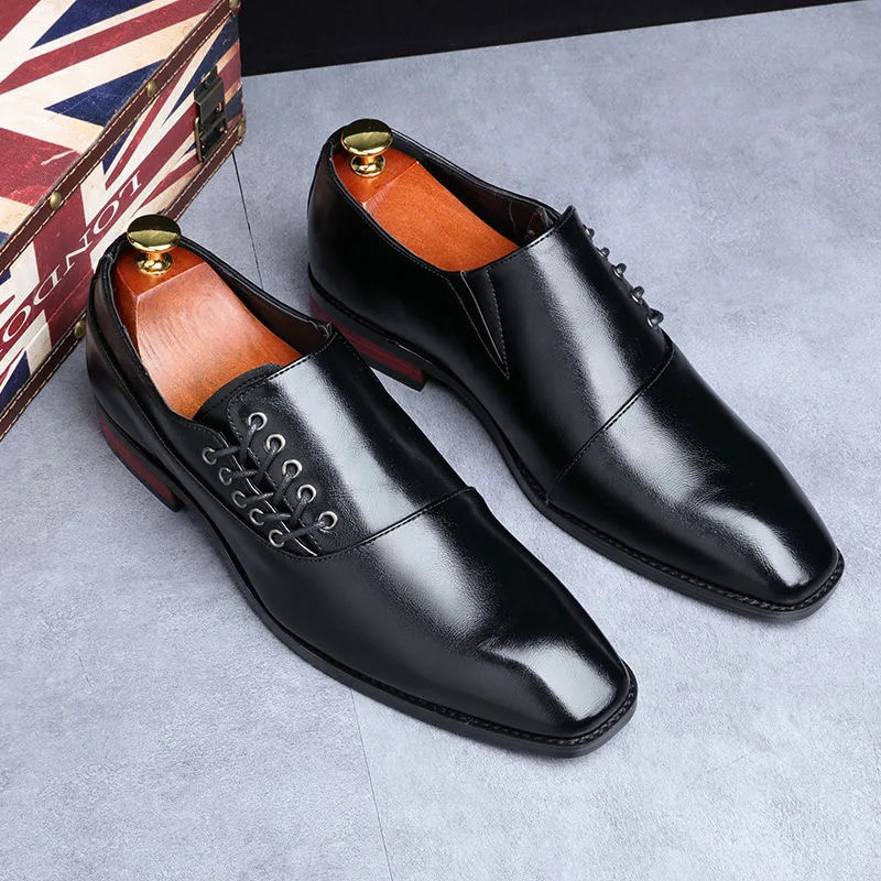 Mens Casual Business Shoes Microfiber Leather Square Toe Laceup Mens Dress Office Flats Men Fashion Wedding Party Oxfords 251021