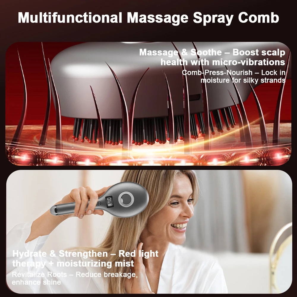 Electric Massage Spray Comb High Frequency Vibration Head Scalp Massager 630nm Red Light Hair Comb Hair Follicle Massage Brush 251020
