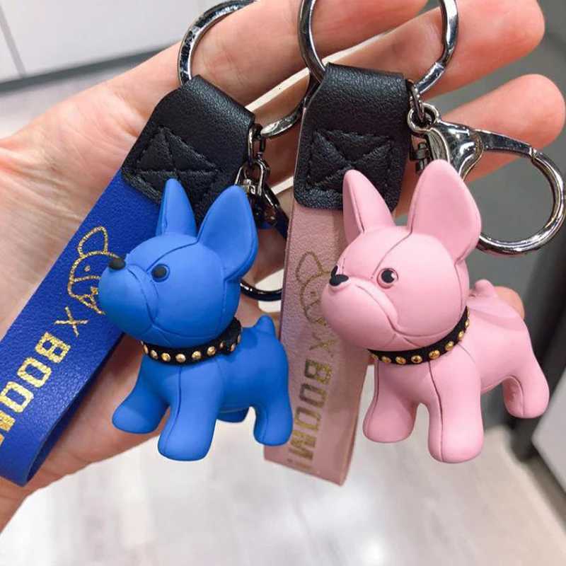 1PC Punk French Bulldog Keychain PU Leather Dog Keyring Fashion For Women Bag Car Pendant Jewelry Trinket Key Ring Key Chain W251021
