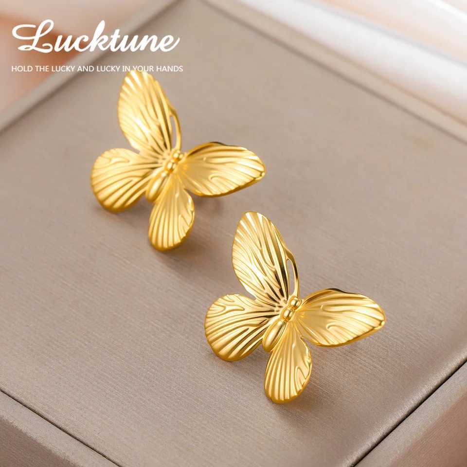 Lucktune Stainless Steel Butterfly Stud Earrings Fashion Luxury Womens Earrings Gold Color Animal Shape Jewelry Party Gifts J251021