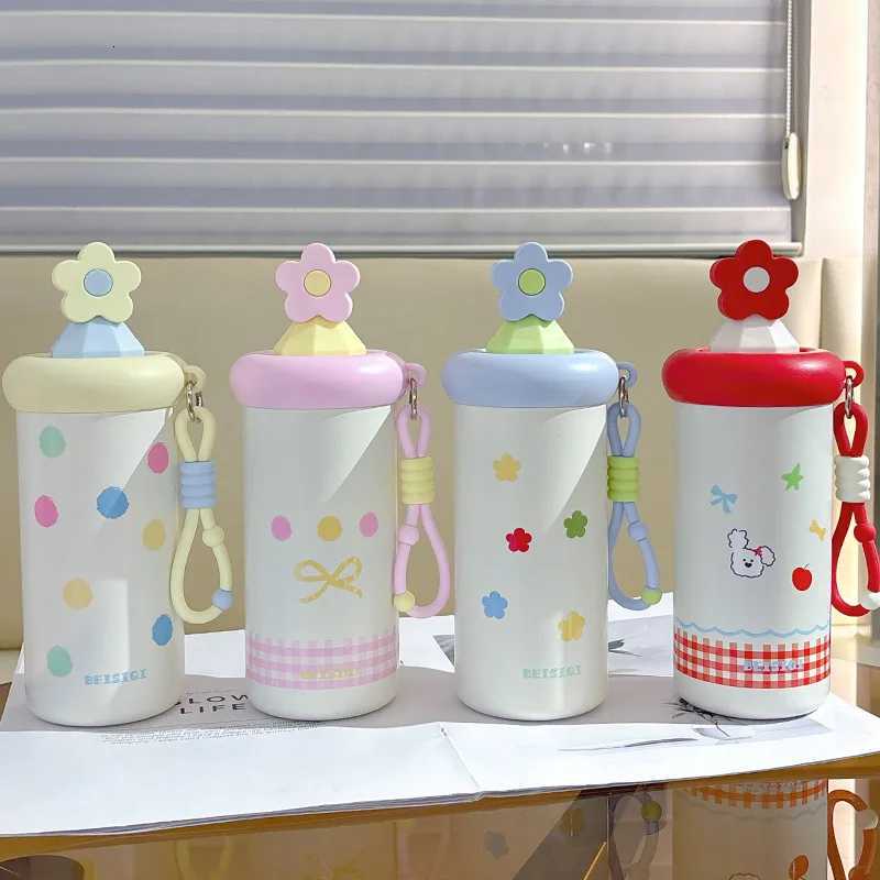 Portable Insated Steel Water Cup for Girls with Straw And Printed Handle HighAesthetic Portable Drinkware Y251021