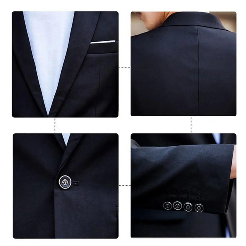 1 Set Men Jacket Pants Solid Color Turndown Collar Slim Fit Business Suit Set Groom Trousers for Wedding Office 251021
