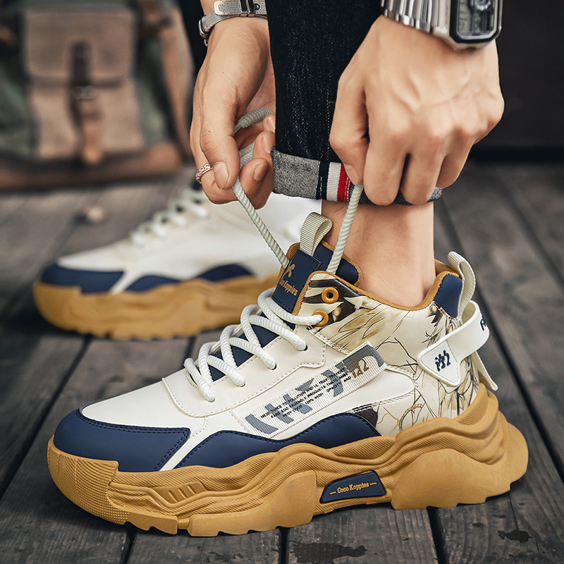 2025 Men's shoes spring versatile casual teenagers running anti-slip basketball sports leather waterproof height increase daddy shoes