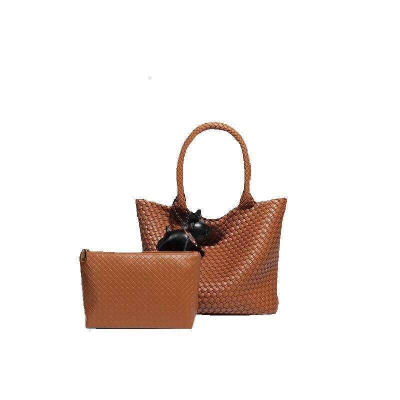 Textured Handwoven Casual Large Capacity Tote Summer New Fashion Commuter Versatile Shoulder Bag For Women Cowhide Woven Bag
