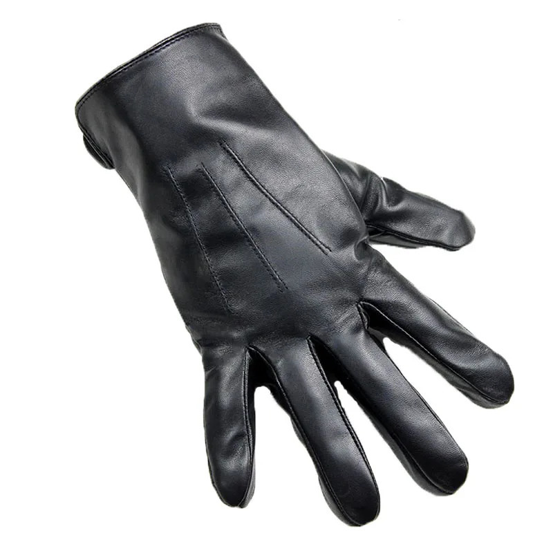 Winter Warm Sheepskin Leather Gloves Mens Plus Velvet Thickening Outdoor Windproof Motorcycle Riding Black Finger Gloves 251020