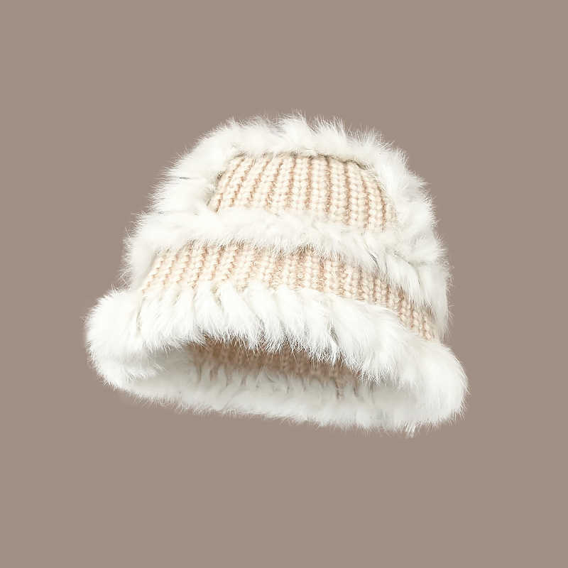 Versatile Rabbit Fur Knitted Fisherman Hat for Women Slimming Autumn and Winter Ear Protection Warm Knit Hat Plush Hat H251020