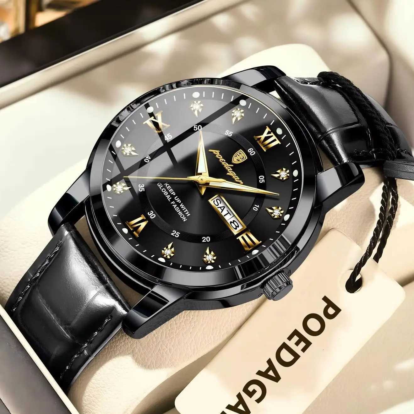 POEDAGAR Luxury Brand Male Clock Waterproof Luminous Leather Busin For Man Date Week Fashion Mens Quartz es RelojXJ251021