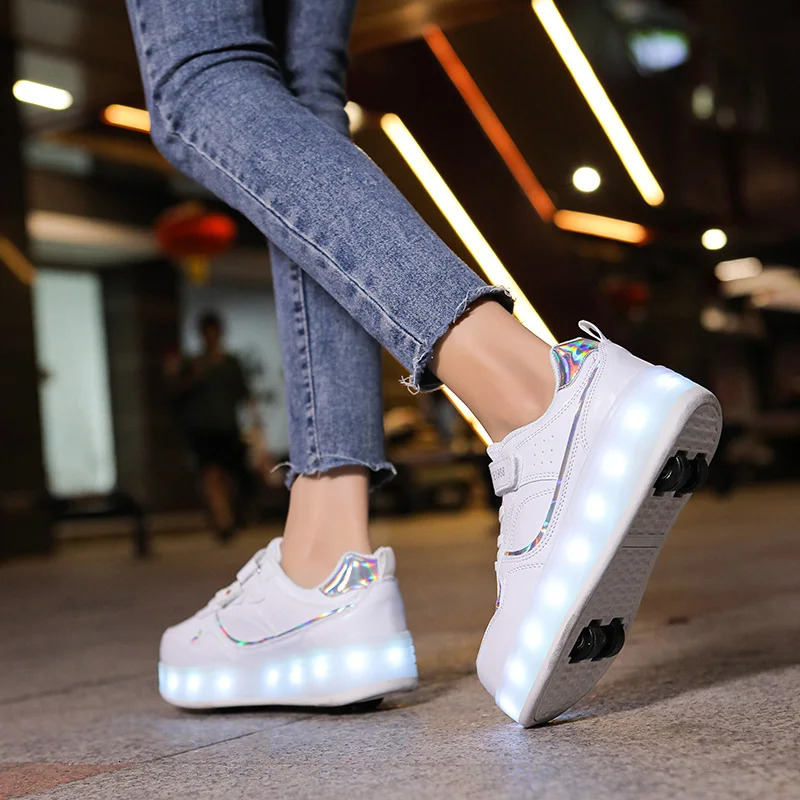 Roller Skate Shoes Kids Boys Girls Flashing Light 4 Wheel Led Luminous Sneakers Outdoor Casual Children 251018 XJ260303