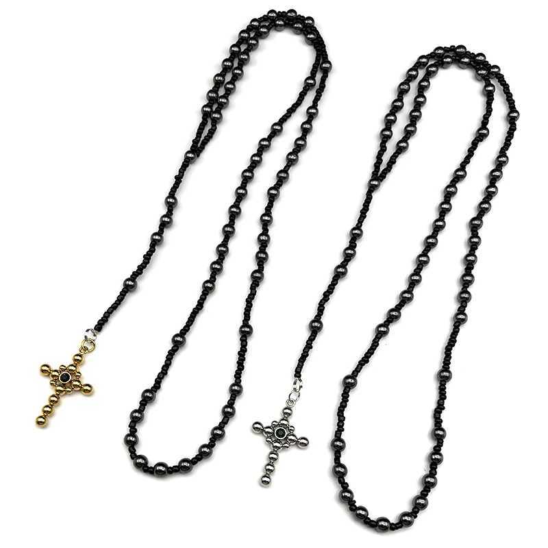 Cross Handmade Rosary Beads Necklace Women Men Stainless Steel Silver Color Religion Christian Faith Amulet Long Chain Jewelry XJ250717