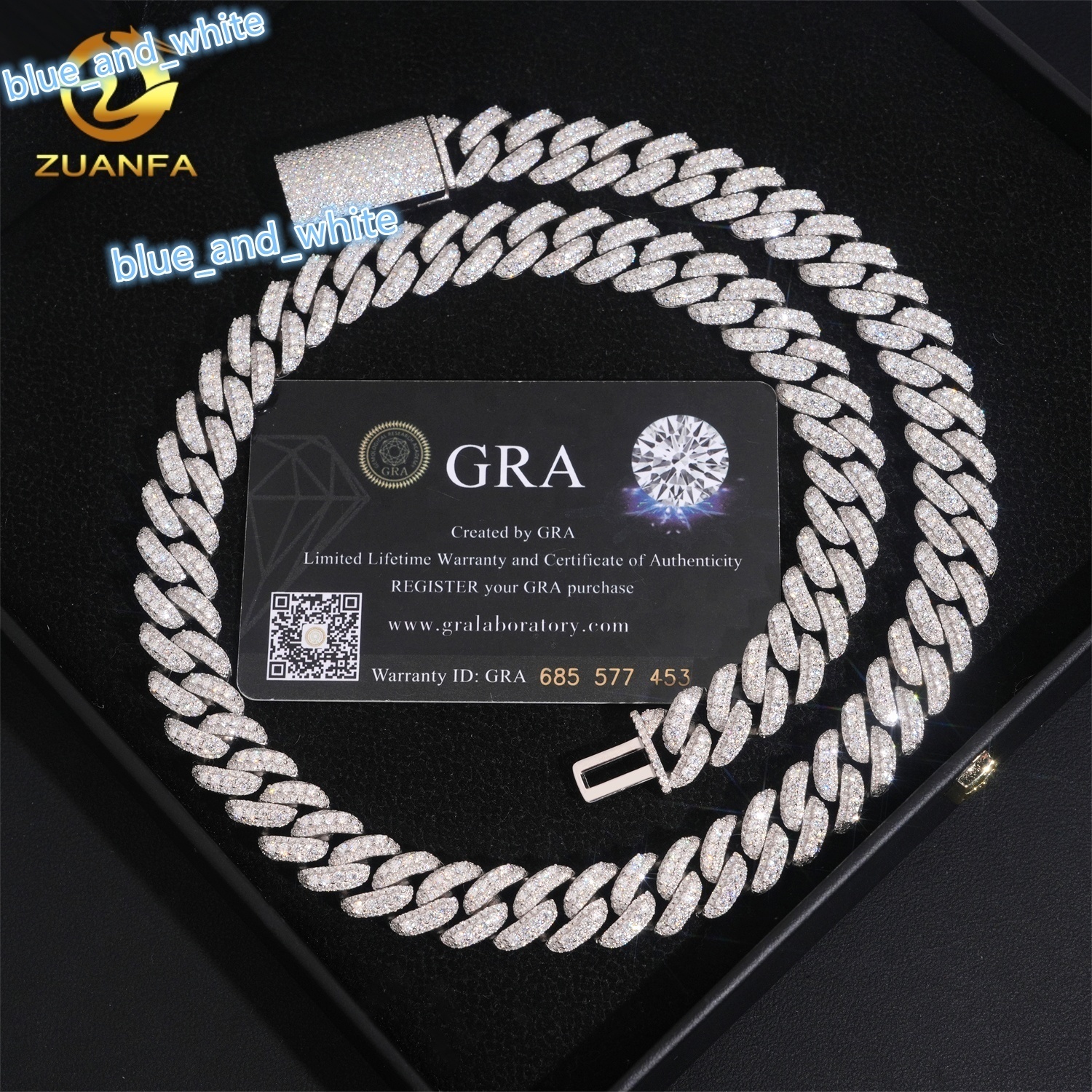 Hip Hop Jewelry 925 Silver Iced Out GRA Certificate VVS Diamond 13mm Moissanite Cuban Link Chain