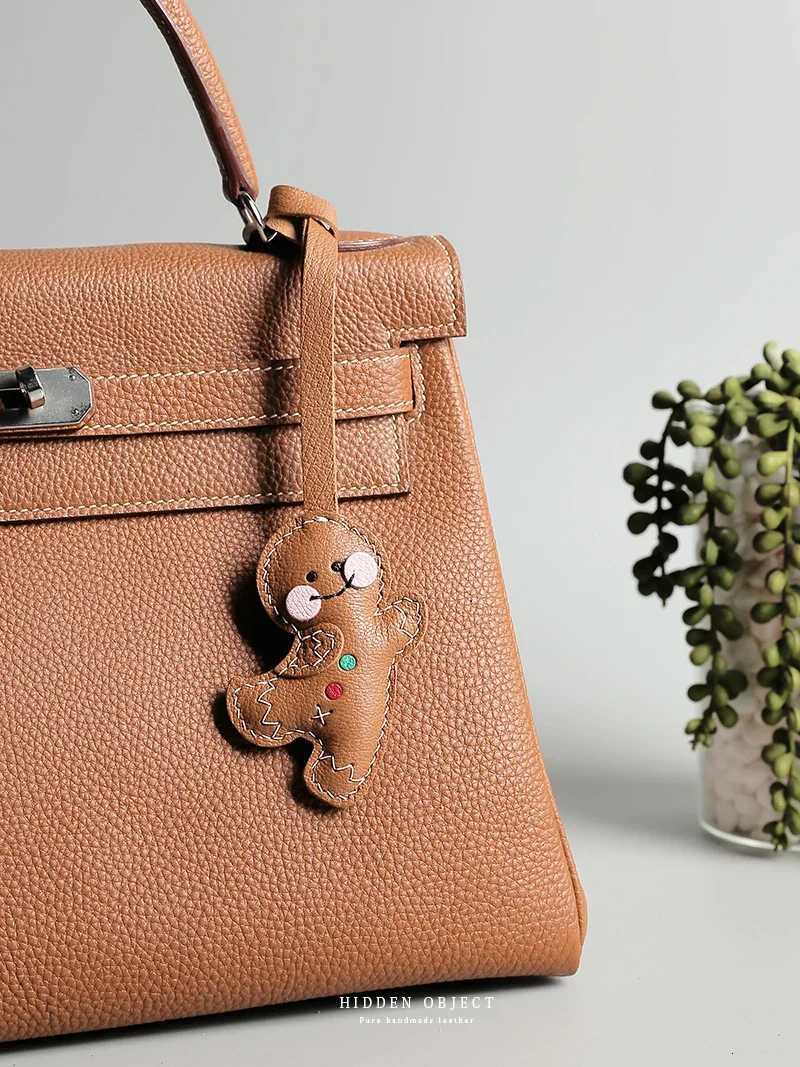 Handmade leather Bag charm Gingerbread Man Leather Pendant Handmade Christmas Gift Keychain Leather Pendant Birthday gift W251021
