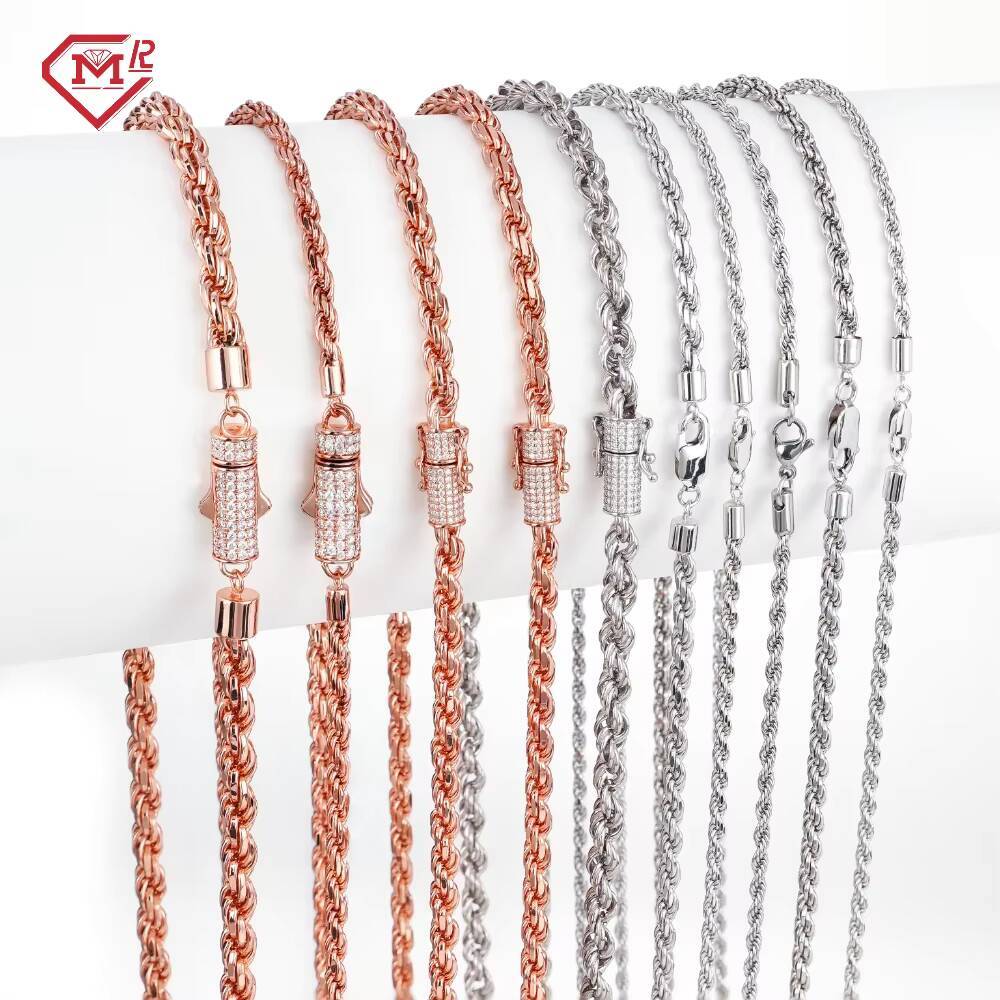 Wholesale 25mm 35mm 45mm Rope Chain Rose Gold Silver Plated Custom Jewelry S925 Rope Necklace