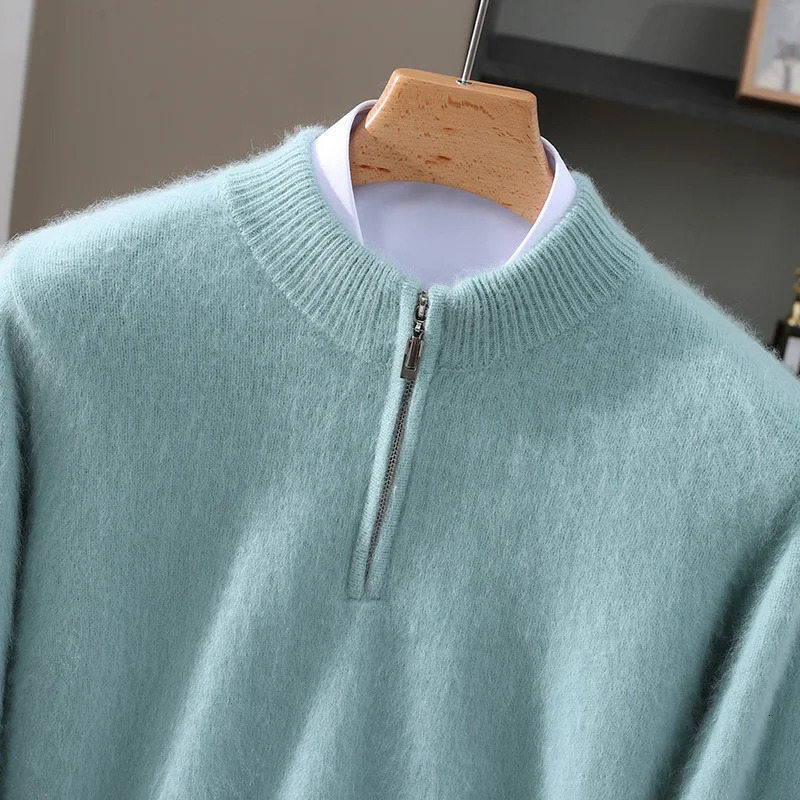 100 Mink Cashmere Sweater Men Mockneck Zipper Pullover Autumn Winter Thick Soft Warm Comfy Cashmere Knitwear High Quality Tops 251020