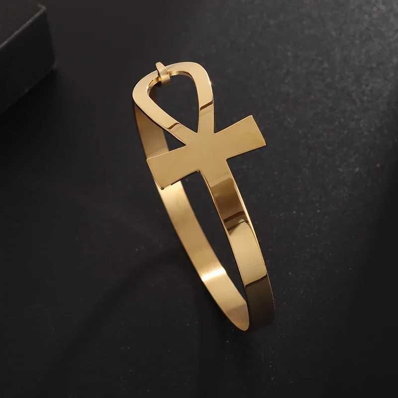 Egyptian Symbol Ankh Cross Life Cuff Stainless Steel Bracelet Mens Religious Amulet Jewelry J251021