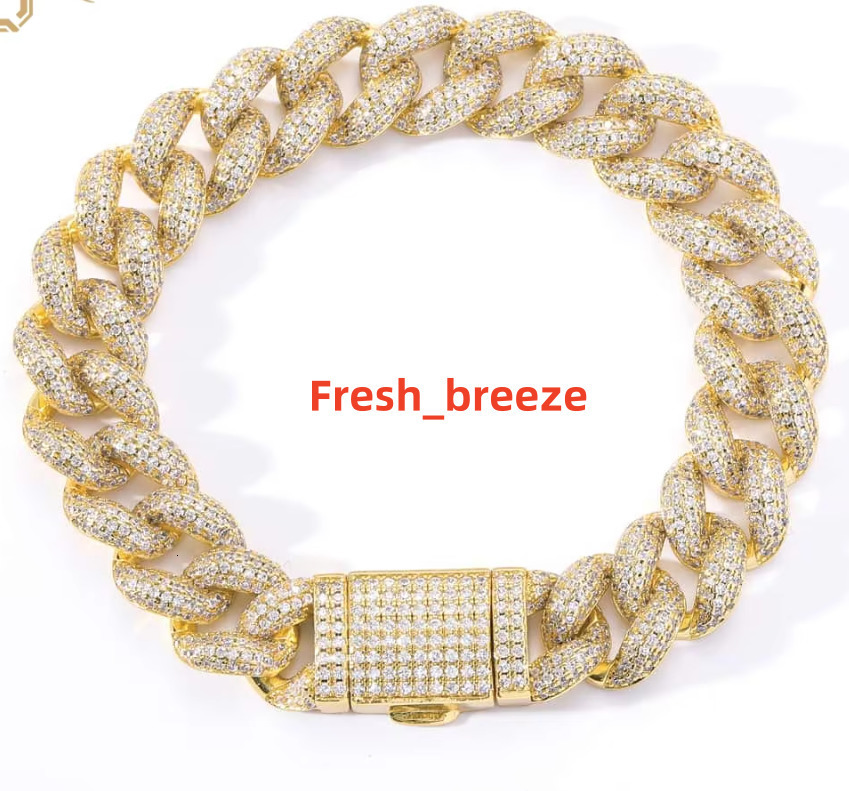 Queensun 18K Solid Gold Moissanite Hiphop Chain Link Bracelet 12mm Miami Cuban Party Bangles with Diamond White Gold Material
