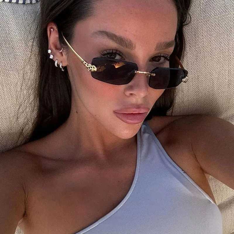 Cheetah Decorative Frameless Polygonal Sunglasses Retro Simple Womens Sunglasses Personality Gradient Color Mens Sunglasses J251114