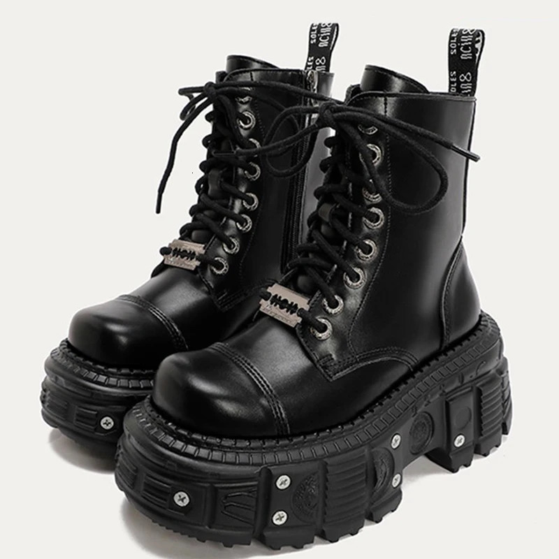Women Punk Boots Platform Personalized Shoes Leather Cool Boots Retro Chunky High Quality Lace Up Casual Outdoor Shoes 42251020