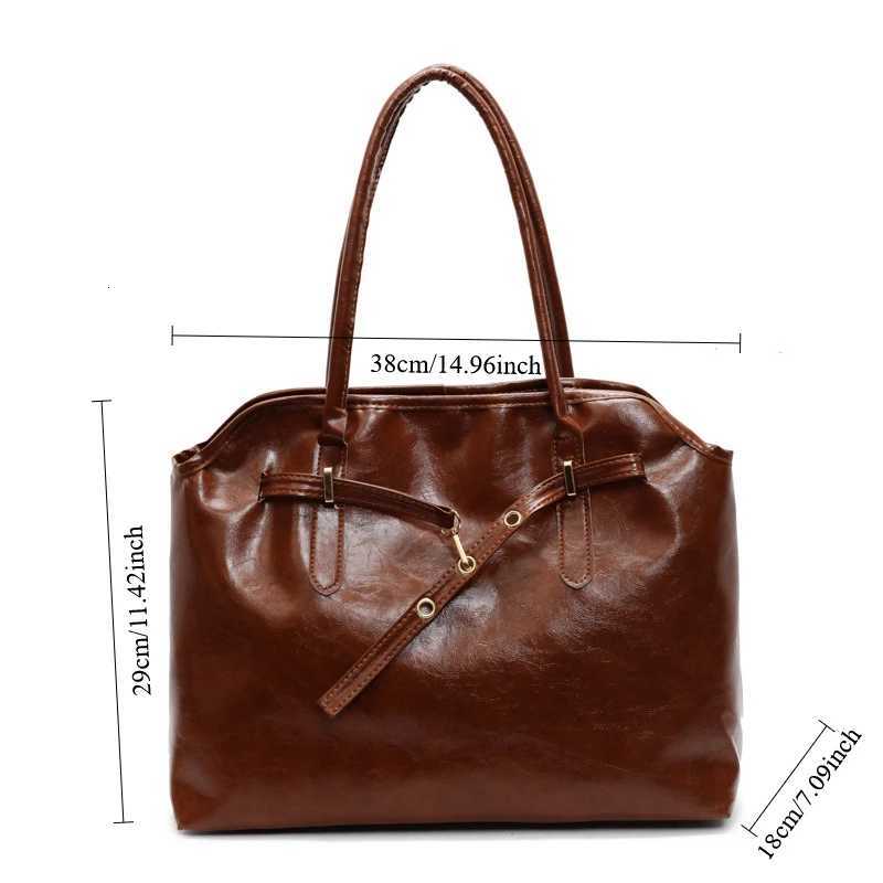 Womens Vintage Large Capacity PU Leather Tote Bag Metal Buckle Strap Accents Top Handle Shoulder Carry Bags for Winter 2025XJ251021