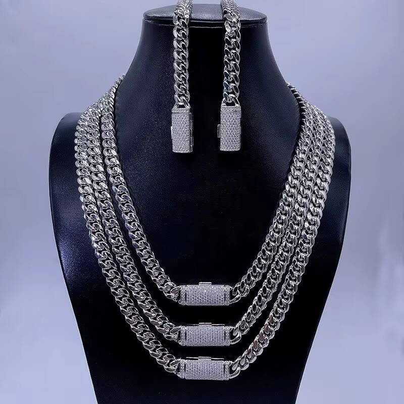 Droipshipping Ready to Ship Moissanite Clasp Lock Miami Thick 8MM Silver Cuban Chain