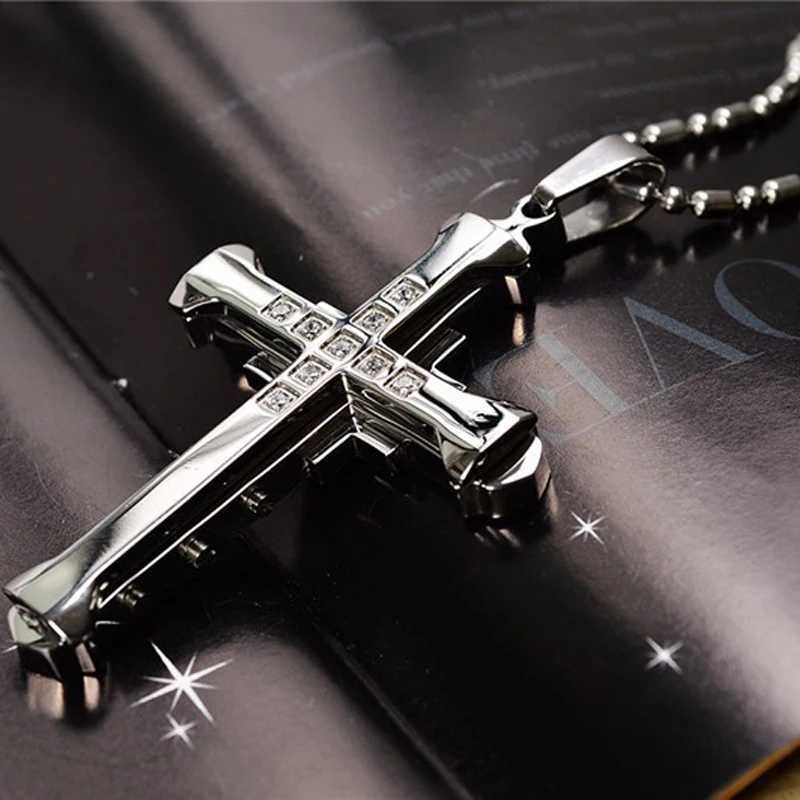 2025 SUMENG New Mens Crystal Cross Jesus Pendant Gold/Black/Blue Color Zirconia Necklace Stainless Steel Jewelry XJ250717