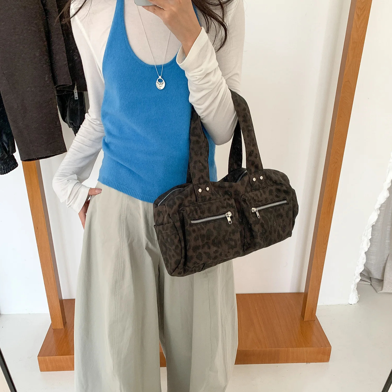 Large Capacity Leopard Print Shoulder Bag Y2K Vintage Underarm Purse for Women Lazy Style Casual Tote Bag 251015