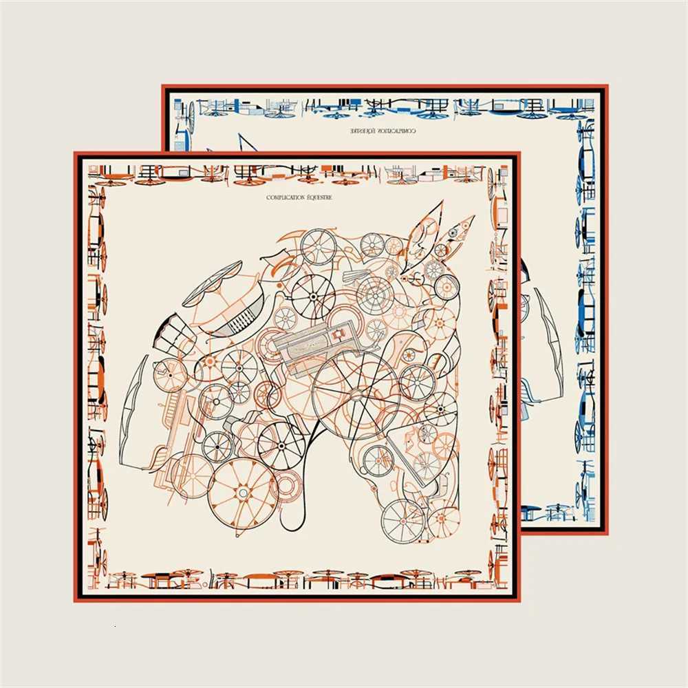 POBING Hand Rold Twill Silk Scarf Wen Horse Doub Print Square Scarves Wraps Echarpes Foards Fme Hijab 90CMW251021