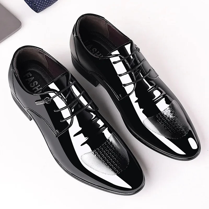 Business Oxford Leather Shoes Men Breathable Patent Leather Formal Shoes Plus Size Man Office Wedding Flats Male Black 251021