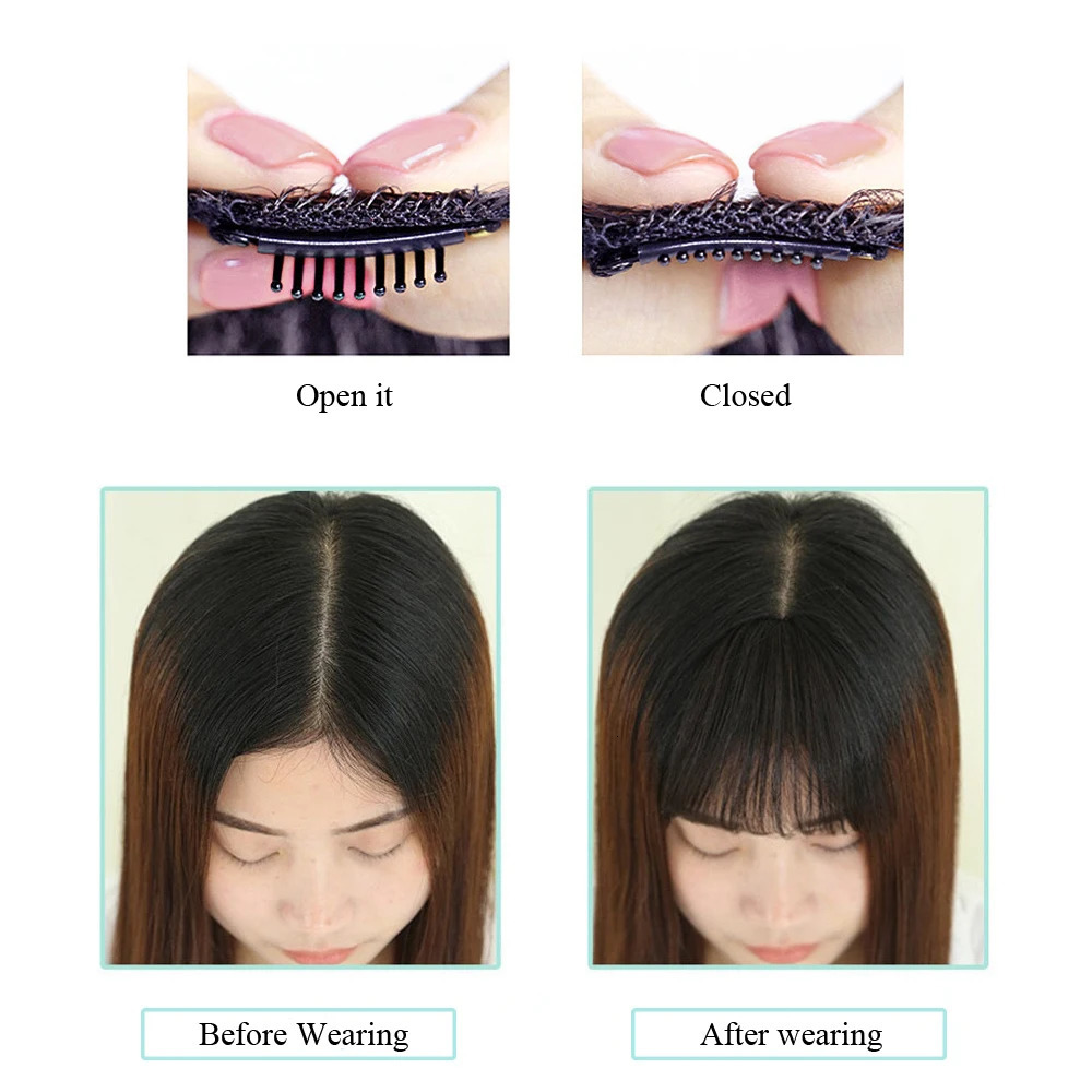 Synthetic Air Bangs Clip In Hair Extension 3D Air Style Hairpieces Neat Front False Fringe Thin Fake Hair Bangs For Women Girls 251014