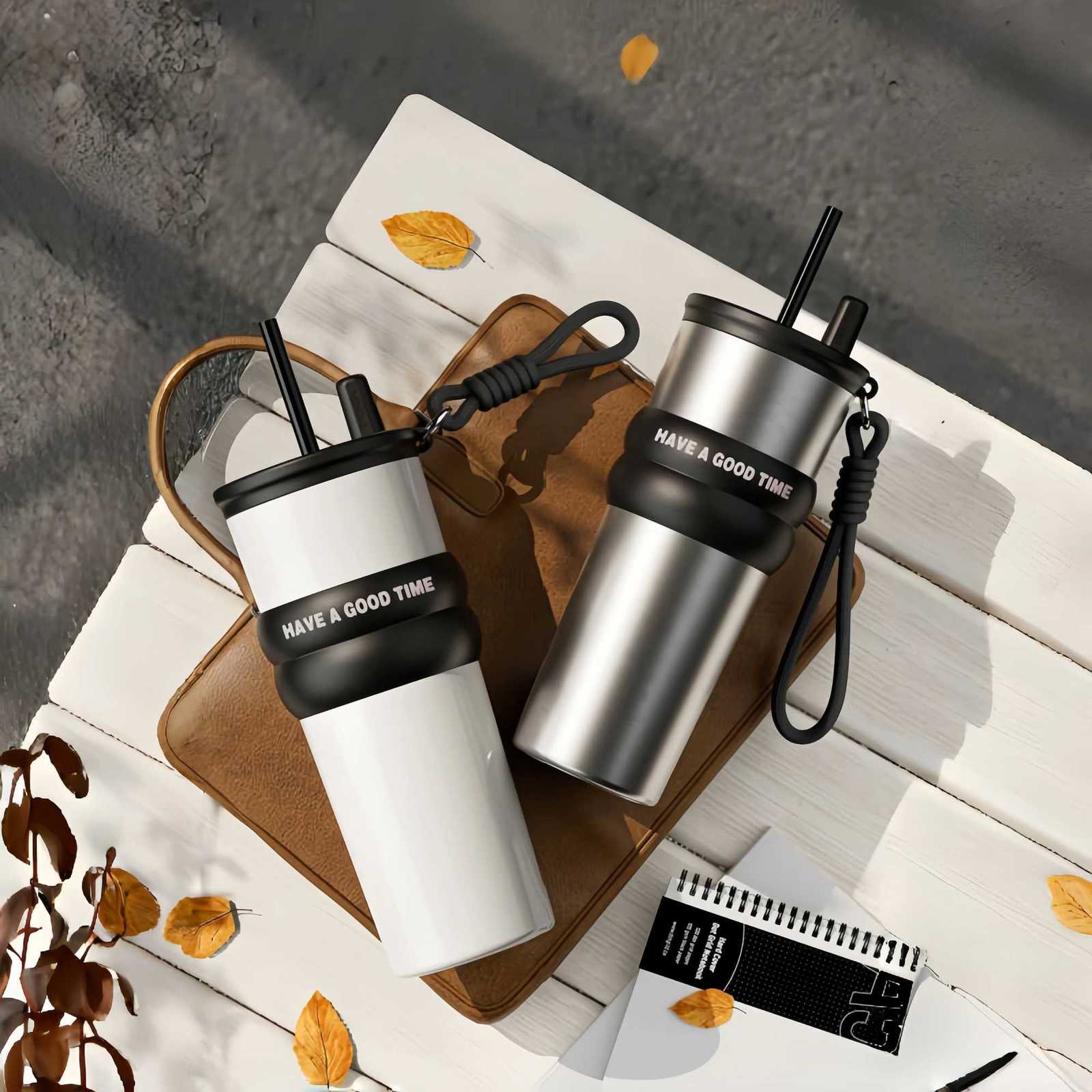 770ML Stainless Steel Vacuum Insated Bottle with Straw Leakproof Thermos Coffee for HotCold Portable Water Bottle for Travel Y251021